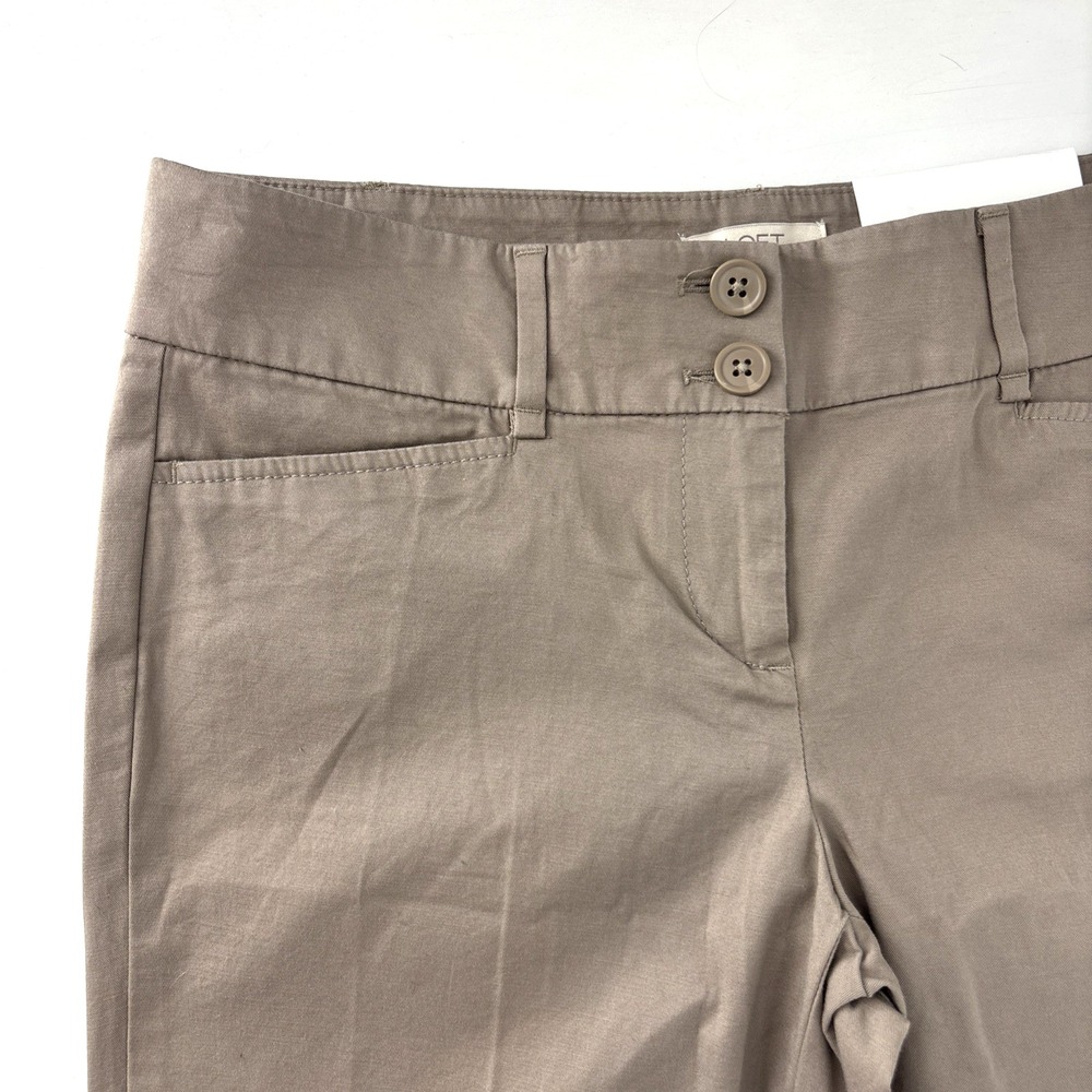 NWT LOFT‎ 4P Petite Original Crop Pants Straight Trouser Capris Khaki Tan Button - Picture 3 of 9